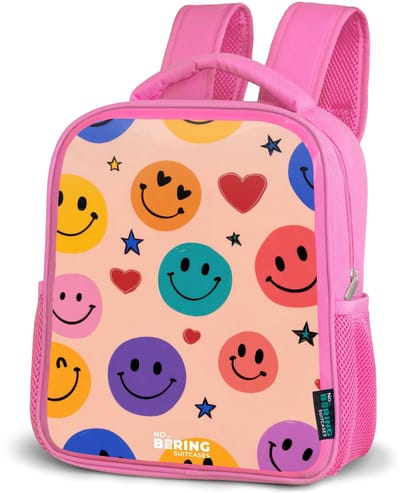NoBoringSuitcases.com® - Rugzak roze - Schooltas meisjes - Vrolijk Smiley-patroon - Kinder rugtas meisje - Boekentas kind - Kinderrugzak voor school - Schoolrugzak