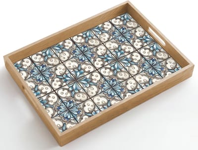 Dienblad hout 50x35 cm - Schootdienblad - Barok - Tegel - Kleurrijk - Borrelplank rechthoek - Plateau dienbladen