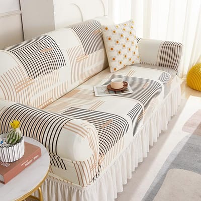 Sofaovertrek antislip all-inclusive armleuning rok sofaovertrek zomer Boheemse luxe wind driepersoons sofa handdoek 90-140cm beige