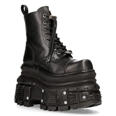 New Rock metalen zwart leren militaire laarzen - MILI083CCT-C4