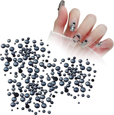 YUBBI Nail Art Parels - Nagel Glitter - Nagelsteentjes - Bubble Mix - Losse Glitters - 4 Maten - 2 tot 5 MM - Zwarte Parels