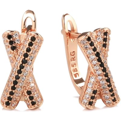 Boucles d'oreilles pendantes en forme de croix en zircon naturel entièrement brillantes pour femmes Mode Accessoires couleur Or Rose Bijoux fins quotidiens beige