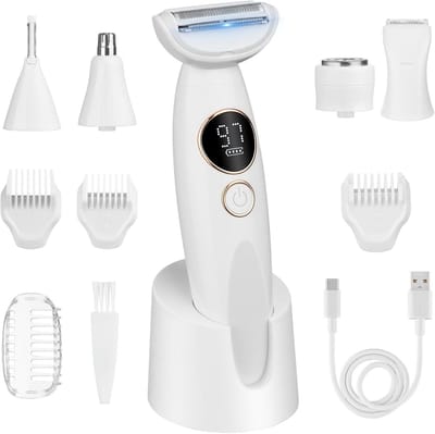 intiem scheerapparaat voor vrouwen, elektrisch scheerapparaat voor dames, intieme zone, IPX7, waterdicht, met USB-laadstation, trimmer voor gezicht, wenkbrauwen, lichaam, bikinizone