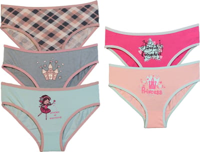 VANILLA – Meisjesondergoed, meisjes slip – 5 pack - Egyptisch katoen – Roze,Blauw,Grijs – 6/7 jaar – Bi4576