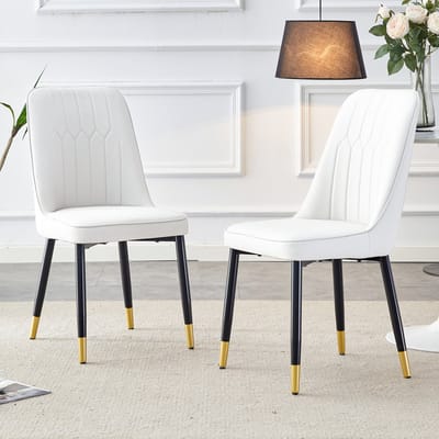 MIVRAY Eetkamerstoelen Set Van 2 43 x 41,5 cm - Ergonomisch Met PU Bekleding - Voor Eetkamer En Keuken - Metaal Wit Zwart