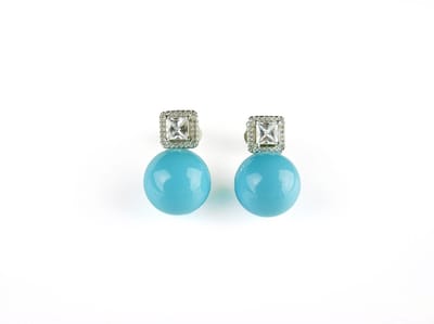 Zilveren oorringen oorbellen turkooise blauwe steen en cubic zirconia