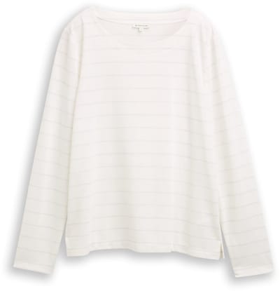 Tom Tailor - Shirt met lange mouwen en glitterstrepen - Maat XL - white stripe with lurex