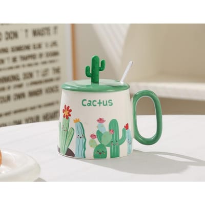 Hoge Schattige Cactus Beker Plant Cartoon met Handvat Waterbeker Keramische Koffiekop Afternoon Tea Mok 301-400ml