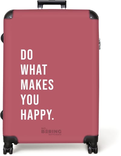 NoBoringSuitcases.com® - Koffer groot - Reiskoffer lichtgewicht - Roze met quote 'do what makes you happy' - Rolkoffer met 4 wielen - Grote trolley XL - 98 liter bagage