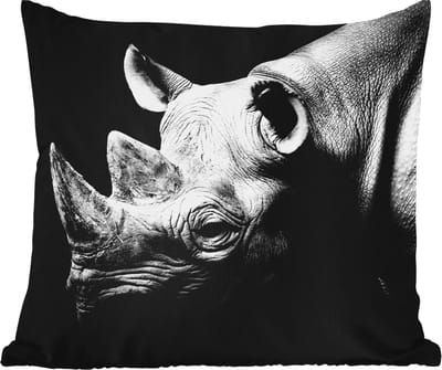 Tuinkussen - Dieren - Neushoorn - Zwart - Wit - Portret - 40x40 cm - Weerbestendig