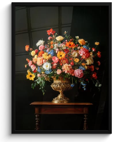 Poster in lijst - Fotolijst 50x70 cm - Posters - Goud - Bloemen - Kleuren - Vaas - Posterlijst zwart - Decoratie - Wanddecoratie woonkamer - Muurdecoratie slaapkamer
