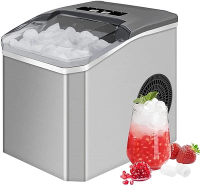 Rumi ijsblokjesvormen - Ijsblokjesmaten machine - IJsmaker - 12 KG per 24H - 9 Blokjes per 7 minuten - Draagbaar - 2 IJsblokjesmaten - Zelfreinigend - IJsschepje en ijsbakje inbegrepen - 1.3L Watertank - 150W - Zwart - 25x30x28cm - Energiezuinig