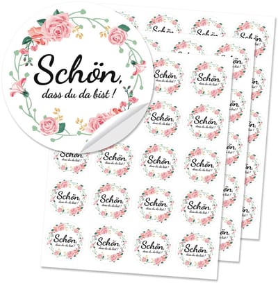 Dailygoods- Stickers Bruiloft Decoratie - 60 Ronde Stickers - Dieproze Etiketten - Duurzaam Papier - Voor Tafels/Geschenken - Minimalistisch Design - Decoratiestickers