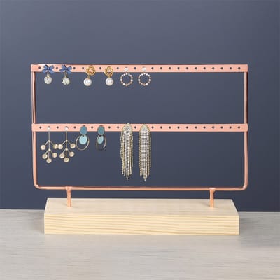 Edmondo Sieradenhouder - Display voor Sieraden - Oorbellenrek - Hout en Metaal - Sieradenboom - Oorbellenhouder - Oorringhouder - Oorbellen houder - Armbandhouder 27x22x7 cm - Rose Goud