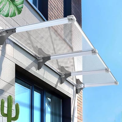 Deur Luifel - Regenkap Raam - Buitenbescherming - Dubbellaags Polycarbonaat - 100x120 cm - Bruin Zwart
