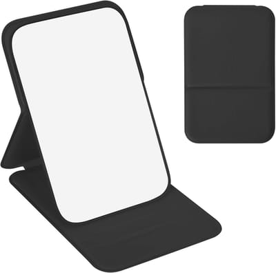 Draagbare Opvouwbare Make-up Spiegel 11 x 7 cm, PU Leer Reismirror voor Kantoor, Kamperen en Festivals, Handige Pocket Spiegel