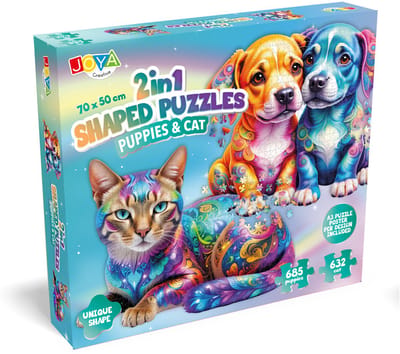 Joya Creative Legpuzzel Dieren 2in1 - Honden & Kat - Puzzel voor Volwassenen - 685 en 632 Puzzelstukjes - Formaat 70x50 cm