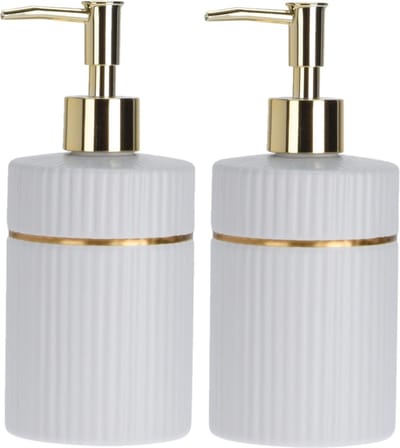 Items Zeeppompje/dispenser - 2x - 17 cm - keramiek - wit - 300 ml - navulbaar - toilet/badkamer/keuken