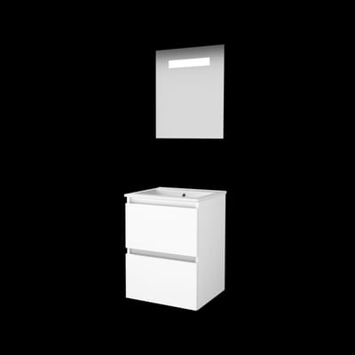 Basic-Line Economic 46 Badkamermeubelset - 50 x 46 cm - Greeploos - 2 Lades - Keramische Wastafel - 1 Kraangat - Spiegel met LED Verlichting - Ice White
