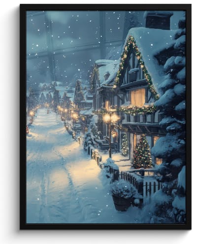 Poster in lijst - Fotolijst 50x70 cm - Posters - Kerstdorp - Kerst - Sneeuw - Winter - Posterlijst zwart - Decoratie - Wanddecoratie woonkamer - Kerstdecoratie voor binnen - Kerstversiering - Kerstmis versiering in huis - Kerstaccessoires
