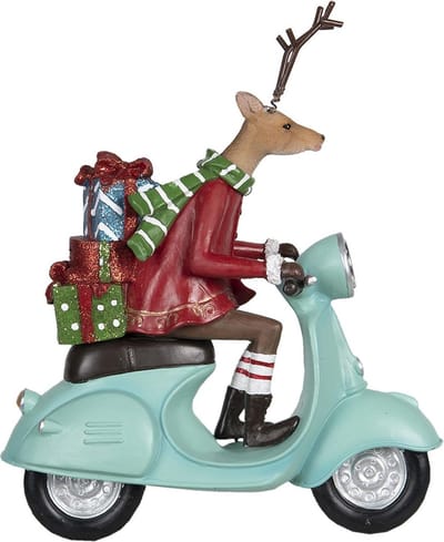 Clayre & Eef Kerstdecoratie Beeld Hert 6PR2980 22*9*24 cm - Meerkleurig Kunststof Decoratief Figuur Decoratieve Accessoires Woonaccessoires