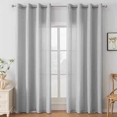 Gordijn Set van 2, 140x160cm, Binnengordijnen Moderne Woonkamer Gordijnen, Transparant Eyelet Gordijn, Keuken Balkon Raamgordijnen, Grijs