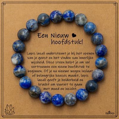 Bixorp Lapis Lazuli Armband op Cadeau Kaartje - Nieuw Hoofdstuk - 8mm / 18cm Edelsteen Kralenarmband - Inclusief Cadeau Envelop
