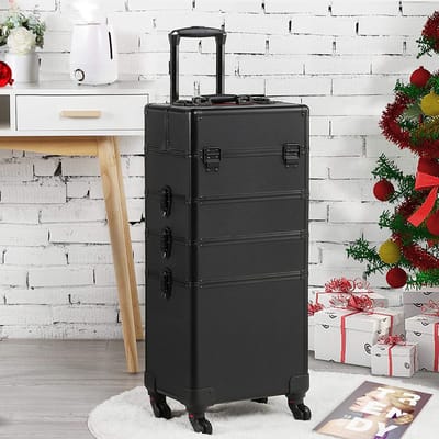 Cosmeticakoffer, aluminium, beautycase, cosmetica, trolley, rolkoffer, 4-in-1 make-upkoffer met 360° draaibare wielen HMTM-MC-30015-591731