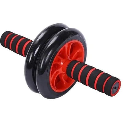 Buik Dubbel Wiel Roller Spier Oefenapparatuur Workout Fitness Wiel met Knielkussen Buikspierroller Gym Roller Trainer rood