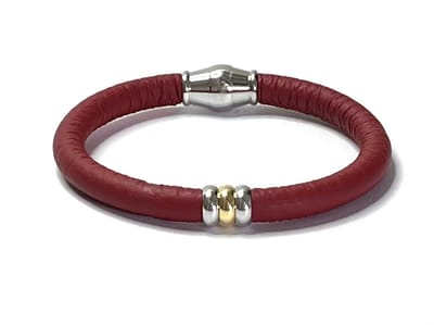 NIEUW! Jolla - dames armband zilver - leer - magneetsluiting - bedels - tweekleurig - Single Ladies - Rood