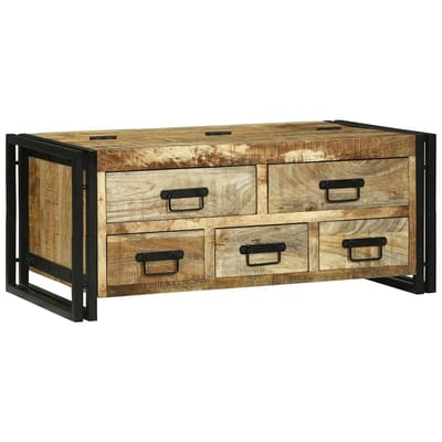 vidaXL - Salontafel - met - lade - Bruin - 90 - x - 50 - x - 38 - cm - Massief - Mango - Hout