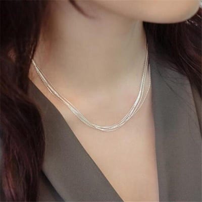 Handgemaakte Bruiloft Echt 925 Sterling Zilver Meerlaagse Sleutelbeenketting Choker Kettingen Voor Vrouwen Dames Zilver 925 Sieraden N090 beige