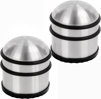 Roestvrij Stalen Chrome Vloer Deur Stopper (2 Pak) – D7 x H78 cm – Anti Slip Deurstopper met Beschermend Rubberen Buffer Ring – Voor Huis School & Kantoordeuren