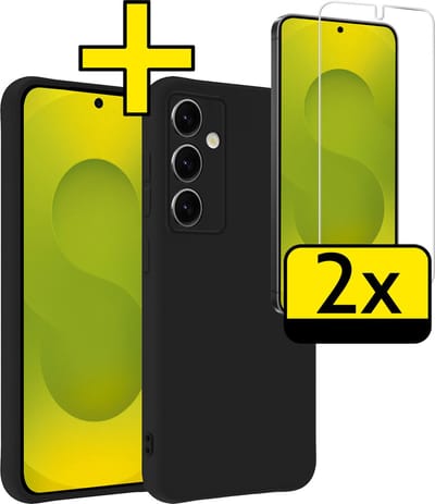 Hoesje - Met 2x Screenprotector - Geschikt voor Samsung Galaxy S25 - Sterk & Shockproof - Back Cover - Siliconen Case - Telefoon Hoes - Telefoonhoesjes - Zwart