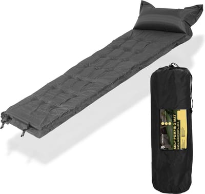 Springos Slaapmat | Zelfopblazend | 188 cm | Inclusief Hoes & Hoofdkussen | Antraciet