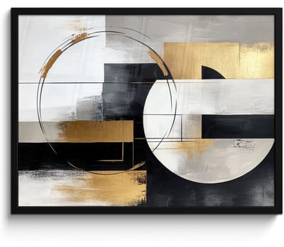 Poster in lijst - Fotolijst 70x50 cm - Posters - Abstract - Goud - Zilver - Vormen - Aesthetic - Posterlijst zwart - Decoratie - Wanddecoratie woonkamer - Muurdecoratie slaapkamer
