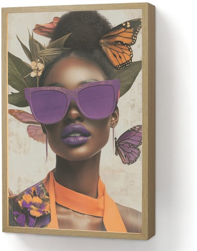Wandlamp 40x60 cm - Oplaadbaar - Vrouw - Zonnebril - Vlinder - Bloemen - Wandlampen binnen woonkamer - Slaapkamer lamp - Decoratieve nachtlamp - Vloerlamp draadloos