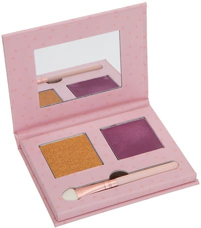 Kinder make-up set met oogschaduw/blushpalet, spiegel en kwast (macaron Magic)