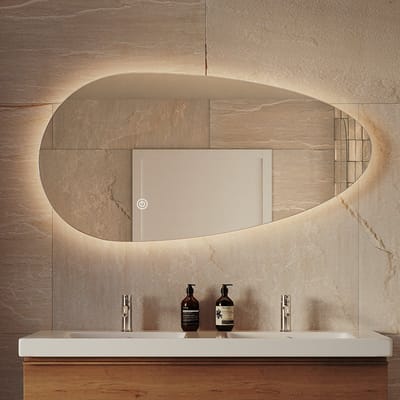 LOMAZOO Badkamerspiegel Met Verlichting - Met Verwarming - Spiegel Organisch - Assymetrische Spiegel - 120 x 61 cm [ADANA]