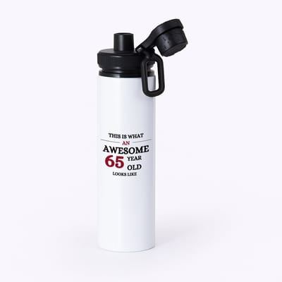 Hacebo® - An awesome 65 year waterfles met draaidop zwart - Hoera 65 jaar - 65 geworden - verjaardagscadeau - cadeau voor opa - water fles - 850ML