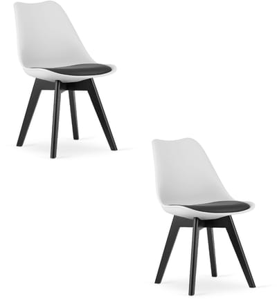 Set van 2 Stoelen MARK – Wit/Zwart, Zwarte Poten, Kunststof Zitting met Kunstlederen Kussen, Strak Design, Ergonomisch, Geschikt voor Keuken, Eetkamer, Kantine en Werkruimte, Max. 120 kg