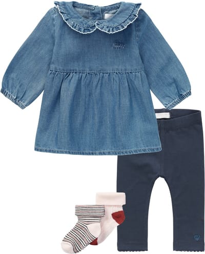 Noppies - Kledingset - 4delig - Jurk Acarique Medium wash - Legging Las Vegas Blue Nights - 2 paar sokjes - Maat 92