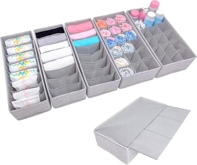 Famanu – Stoffen lade-organizer set van 5, stevige opbergdozen voor sokken, bh’s en ondergoed