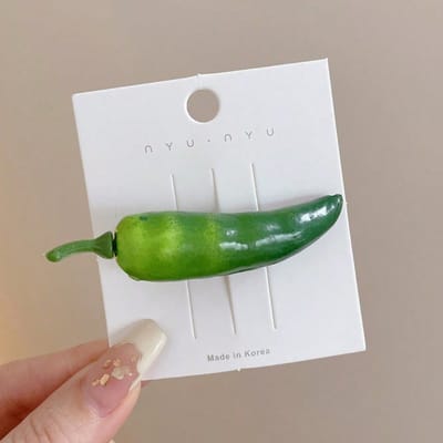 Pinces à Cheveux Amusantes en Forme de Piment - Pinces Latérales Bec de Canard Mignonnes et Créatives Ajouts de Cheveux en Plastique Adaptés aux Franges, Style Bohème 1Pcs vert