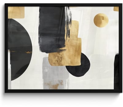 Poster in lijst - Fotolijst 80x60 cm - Posters - Goud - Rechthoeken - Cirkels - Abstract - Posterlijst zwart - Decoratie - Wanddecoratie woonkamer - Muurdecoratie slaapkamer