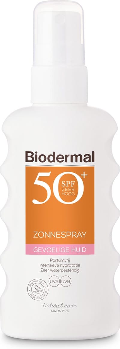 Biodermal Zonnespray SPF 50+, 175 ml - Zonnebrand met UVA/UVB, Intensieve hydratatie, Zeer waterbestendig, Parfumvrij, voor Gevoelige huid