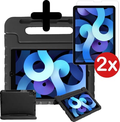 Hoesje - Geschikt voor Apple iPad Air 4 (2020) - 10.9 inch - 4e Generatie - Met 2x Screenprotector - Kinderhoes - Shockproof Bumper - Kidsproof Case - Tablethoes - Kinder Hoes Cover - Zwart
