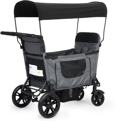 Dubbele kinderwagen - Opvouwbare buggy - Kinderwagen met zonnekap - 5-punts gordel, remwielen, inklapbaar ontwerp,De stoel kan worden omgebouwd tot een bed. - Metaal en Stof, afmeting 124×61×121 cm - Geschikt voor twee kinderen buiten - Grijs