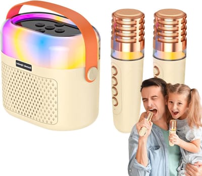 Karaoke Machine - Draagbare Zangbox - Muziek Plezier - Met Twee Microfoons - 10 x 15 x 10 cm - Geelachtig