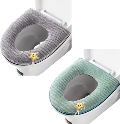 Toiletzitting Hoezen - WC Bril Pads - Comfortabel Zitten - Zacht Dik Materiaal - 2 Stuks - Grijs Groen